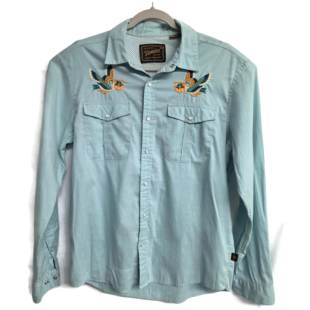 Howler Brothers Gaucho Snap Shirt Men's Medium Pelican Portage Nile Blue